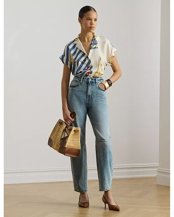 Синие джинсы с высокой посадкой и зауженными штанинами Ralph Lauren, Blue — фото 2