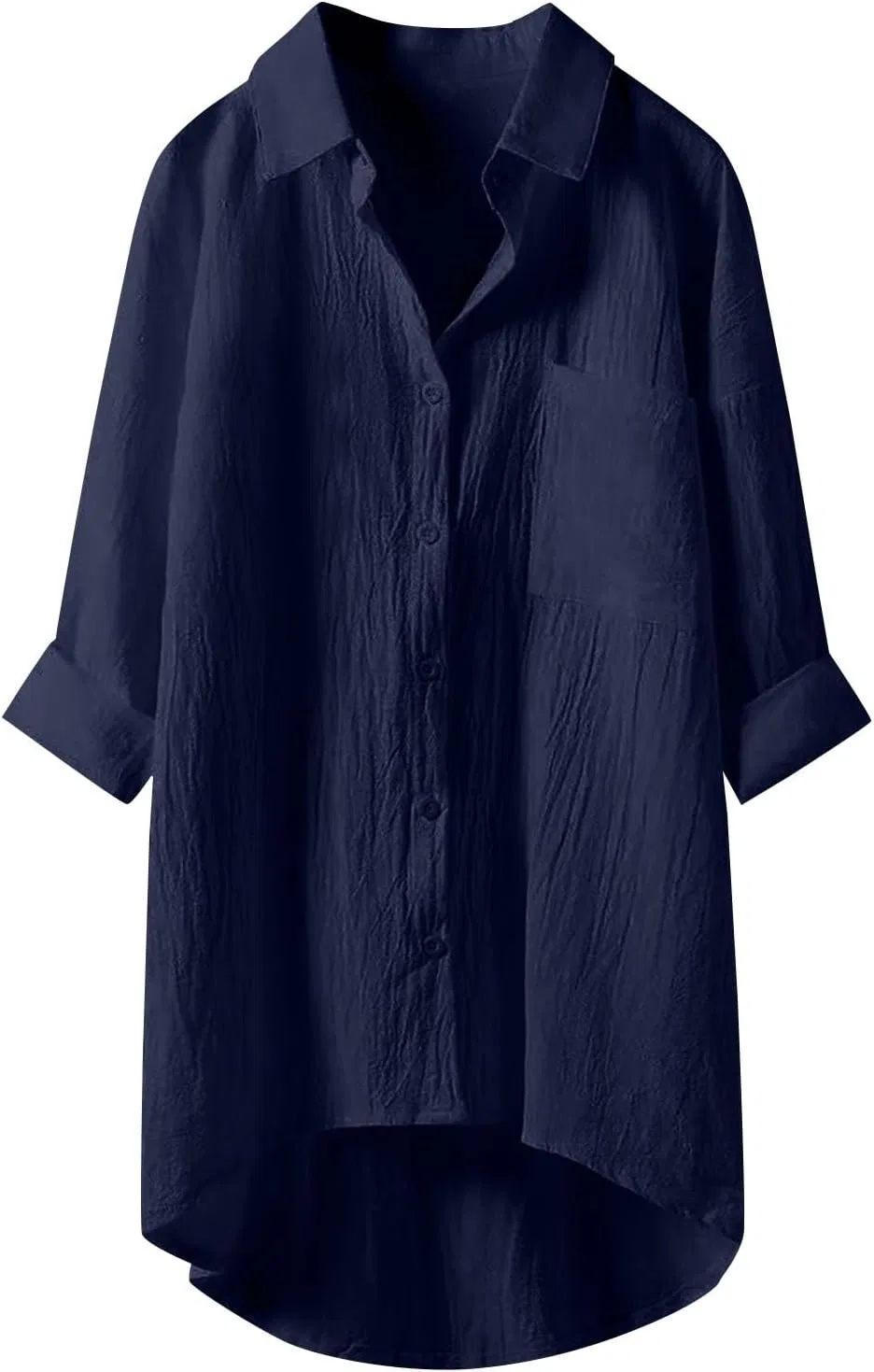 Блуза из хлопка и льна, свободная, Oversize, темно-синий