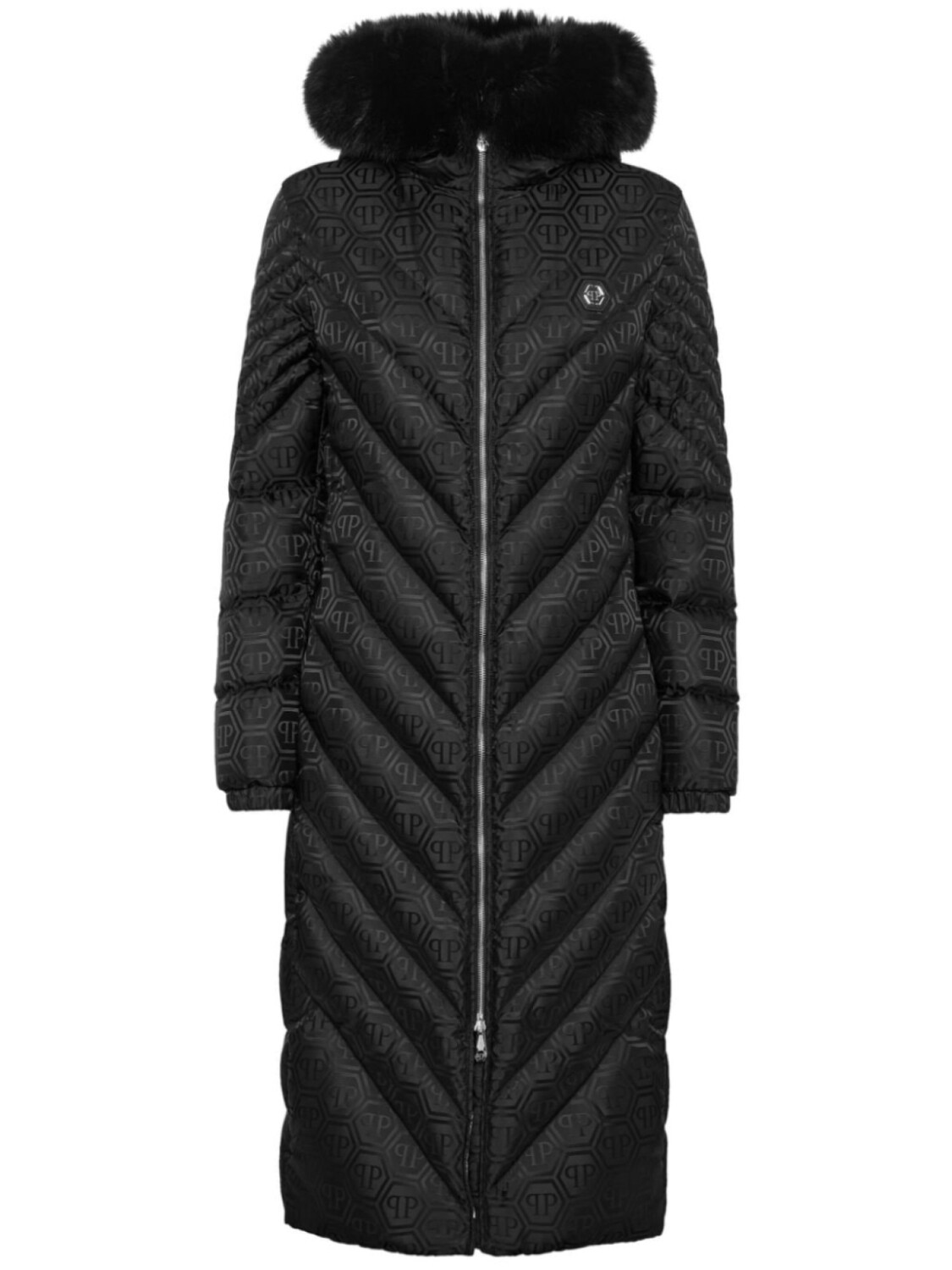 

Пуховик с монограммой Philipp Plein, черный