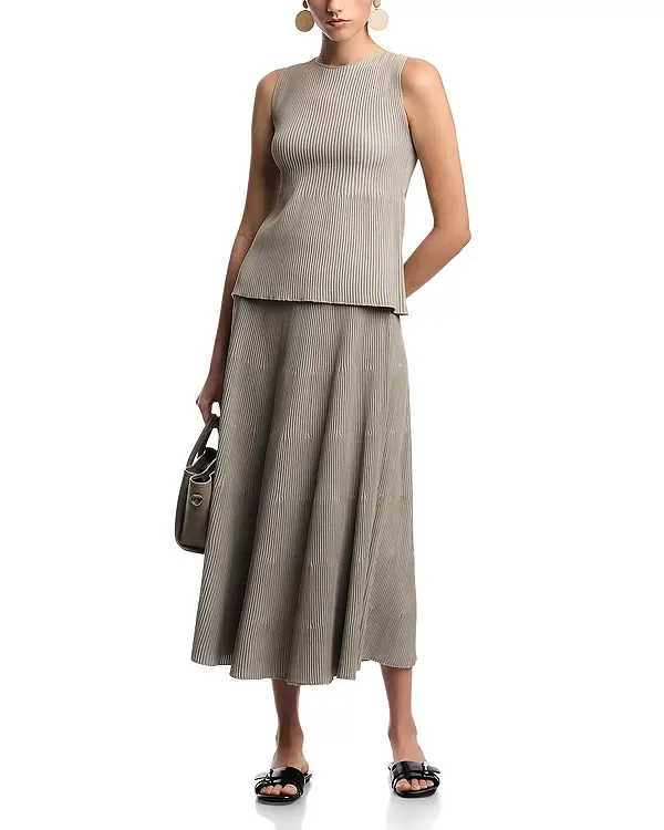 Двухцветный ребристый топ без рукавов Emporio Armani, Almond/Beige — фото 2