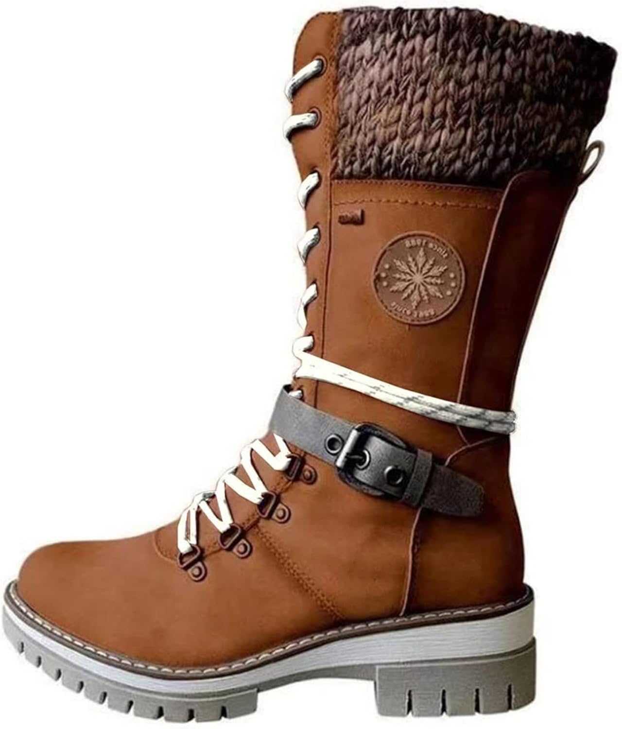 

Женские вязаные ботинки средней длины с пряжкой, зимние теплые, из замши, с шнуровкой, не скользящие, водонепроницаемые, зимние ботильоны, повседневные, с круглым носком, для верховой езды Baxtayel, коричневый