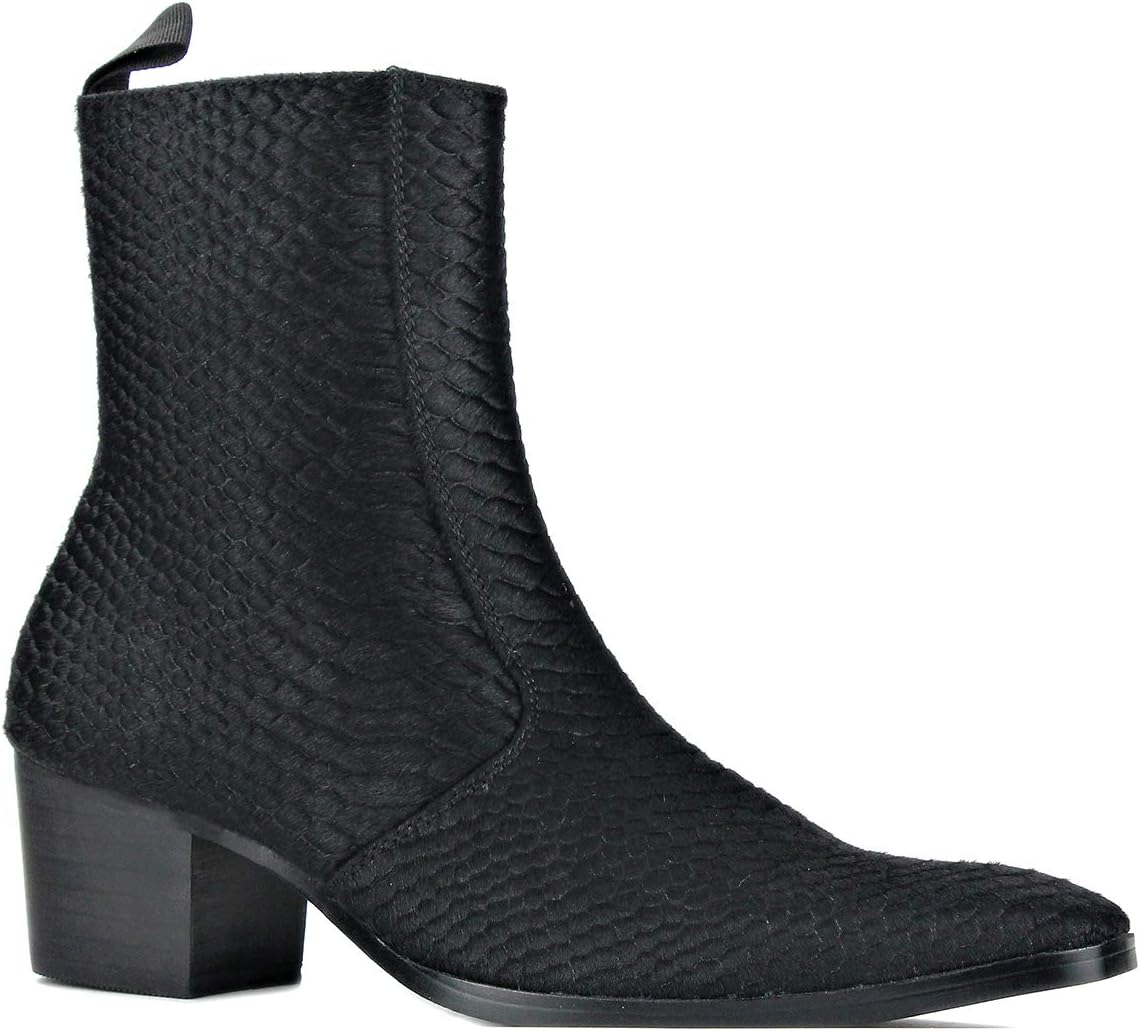 

Мужские ботинки-челси OSSTONE из кожи с крокодиловым тиснением и pony hair, ботинки чукка с боковой молнией, на каблуке, модель JY021-A, черный