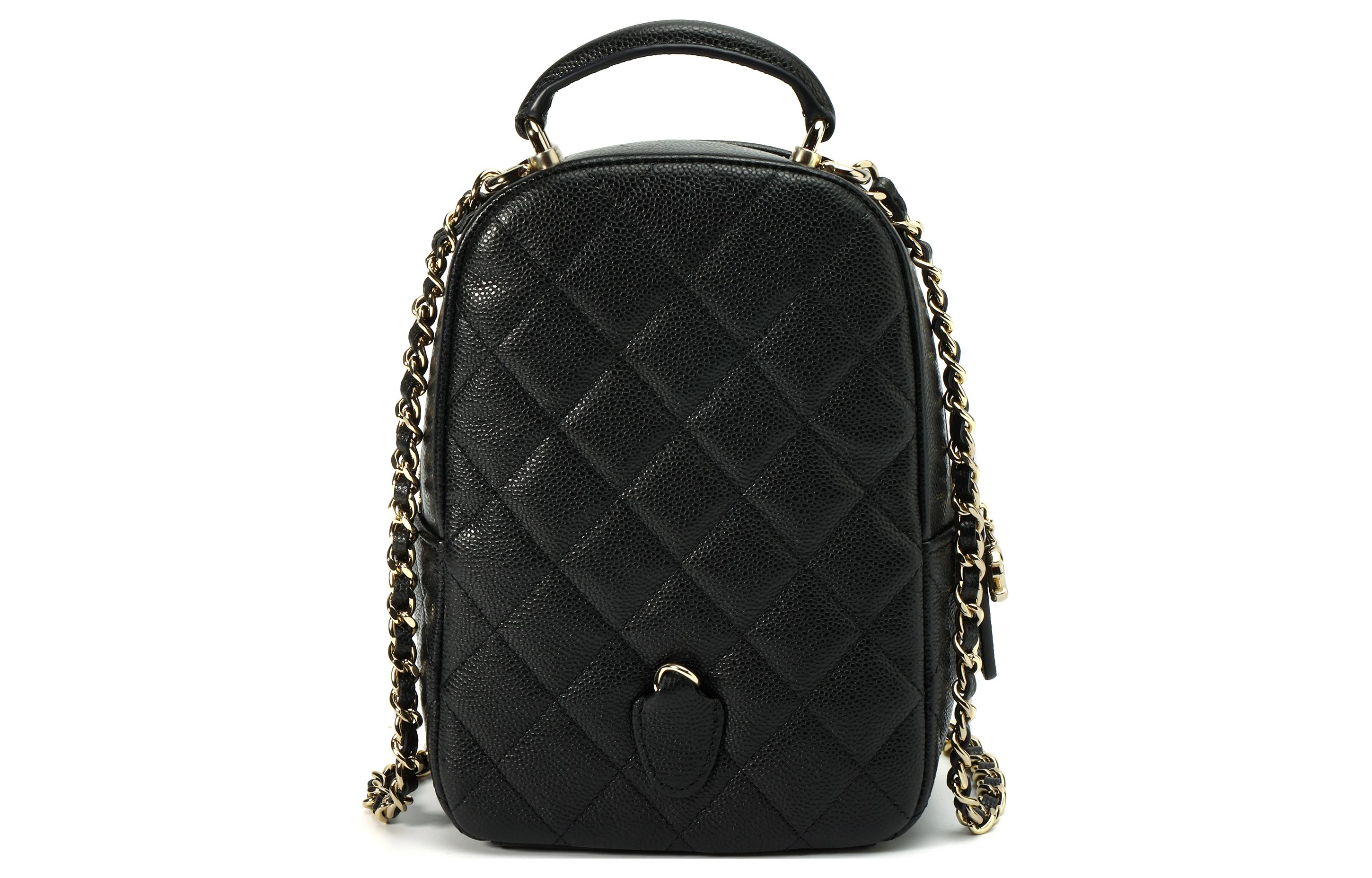 CHANEL Миниатюрный женский рюкзак из зернистой кожи черный — фото 3