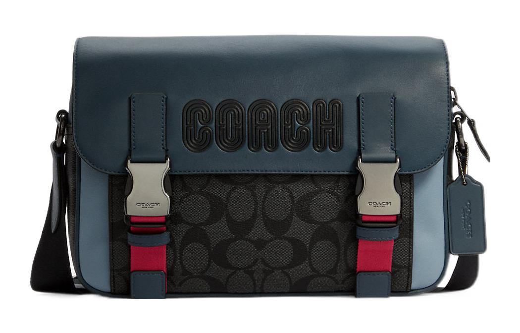 

COACH Трек холщовая с кожаной наплечная сумка, кроссбоди большая мужская black & gray & blue