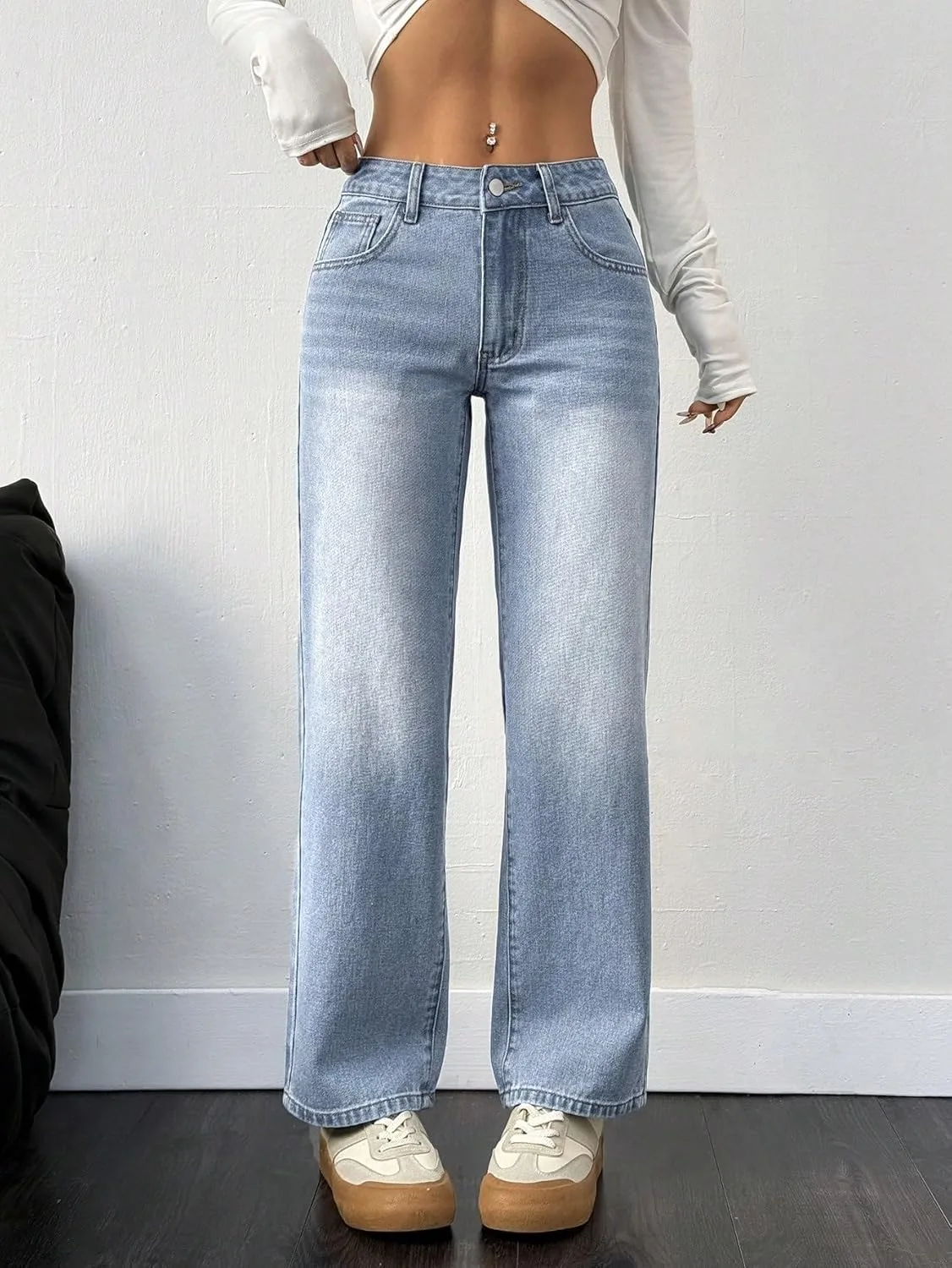 Женские классические джинсы Casual Washed Loose Straight-Leg Generic, синий — фото 4