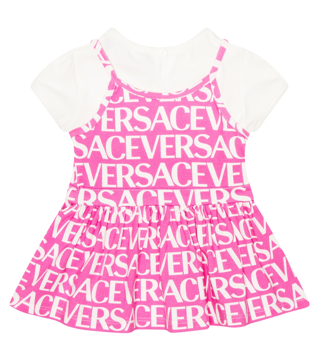 Платье из хлопкового трикотажа с логотипом для малышей Versace Kids, Bianco+Rosa — фото 2