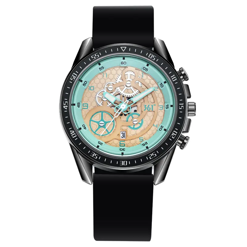 

361° Часы с кварцевым механизмом и силиконовым ремешком, мужские, бежевый циферблат