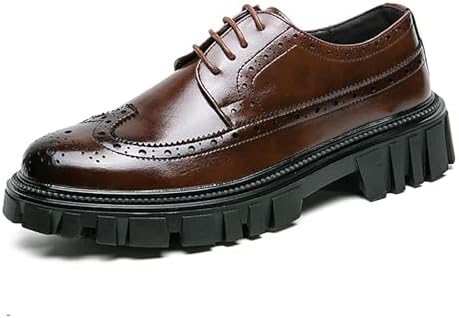 

Мужские кожаные оксфорды на платформе с крыльями, массивные лоферы, формальная и повседневная обувь с противоскользящей подошвой Qlpou, коричневый