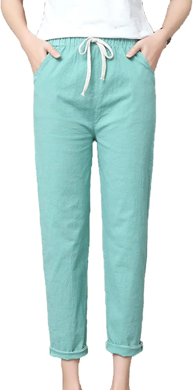 

Женские льняные укороченные брюки Maiyifu-GJ с кулиской и карманами