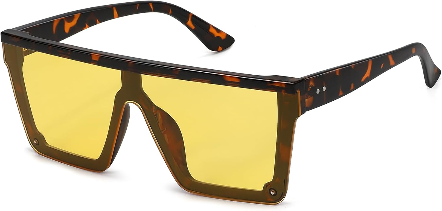 

Солнцезащитные очки STORYCOAST квадратной формы для женщин и мужчин, модные, с большой оправой, плоской верхней частью и зеркальными линзами, Leopard Grame-yellow Lens