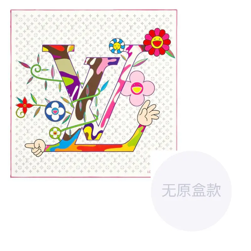 

LOUIS VUITTON Квадратный шарф Takashi Murakami Monogram Superflat, Beige
