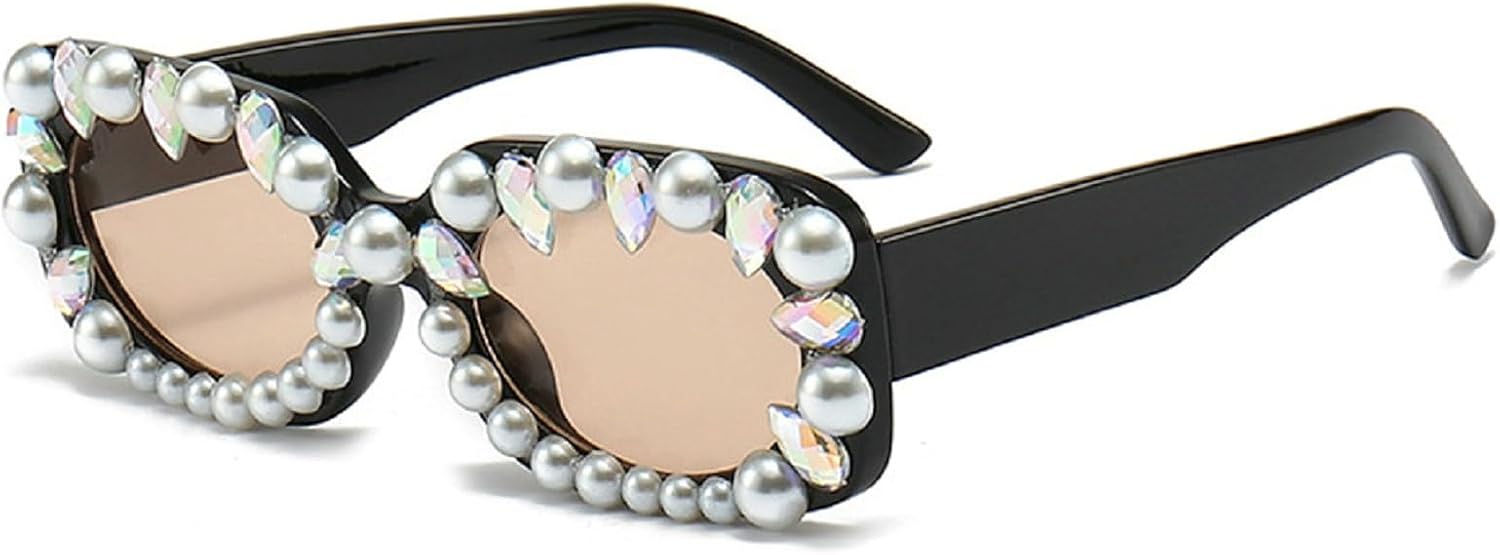 

Ретро-солнцезащитные очки с кристаллами и жемчугом для женщин, модные прямоугольные солнцезащитные очки со стразами, квадратные солнцезащитные очки с бриллиантами для вечеринки mincl, Black&brown