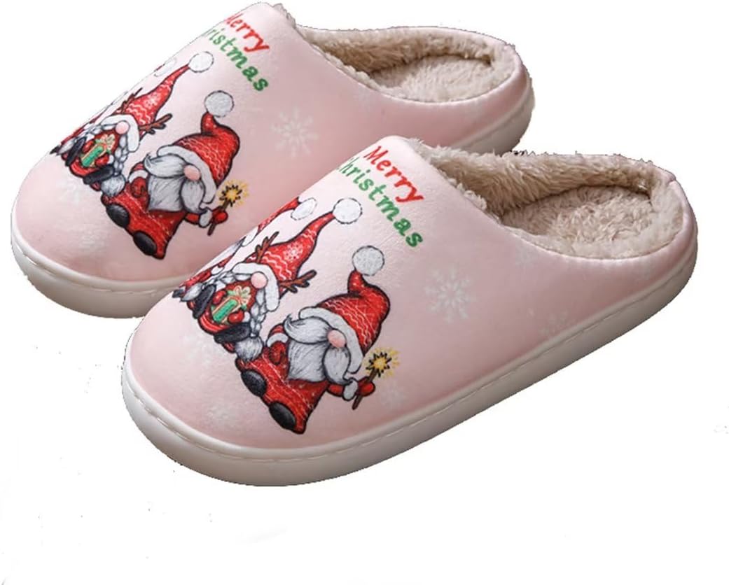 

Мягкие тапочки LAISMEIX Рождественский гном Рождественский эльф Тапочки для женщин и мужчин Винтажные плюшевые тапочки с эффектом памяти для дома с толстой подошвой, розовый