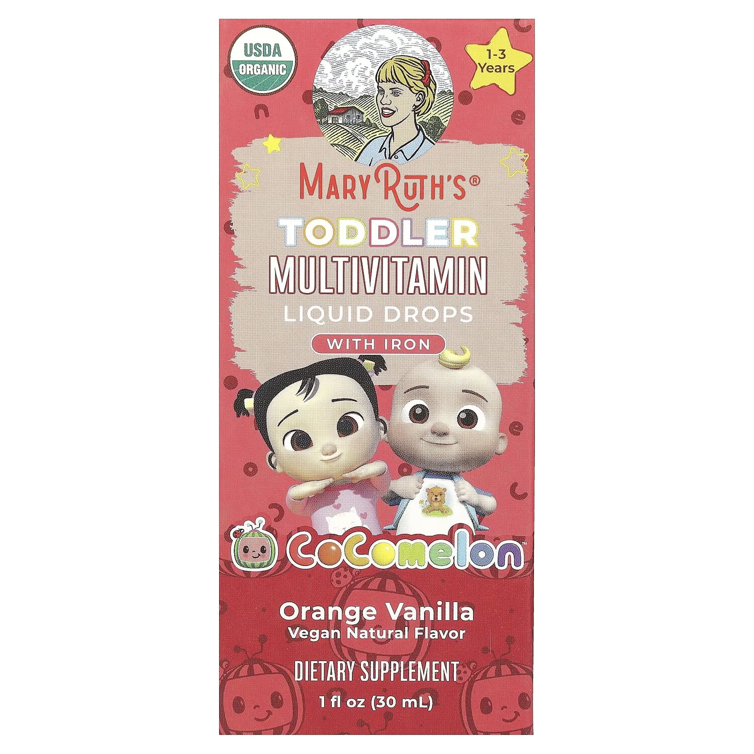 

Мультивитаминные капли MaryRuth's Cocomelon с железом, апельсин и ваниль, 30 мл