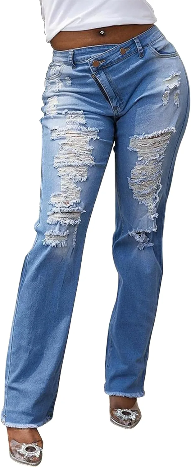 

Ptorlio женские рваные джинсы high waisted bootcut