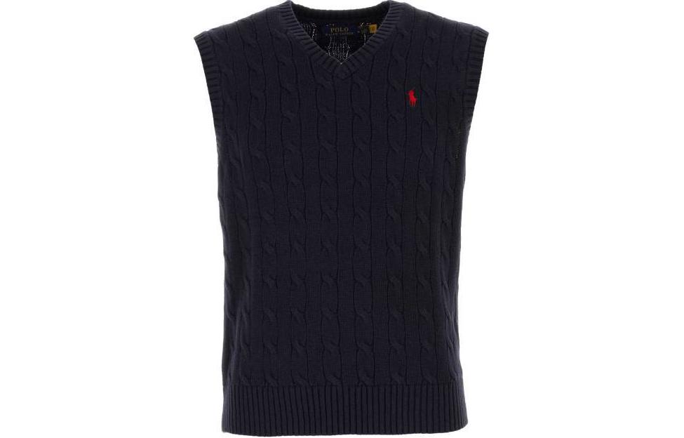 Вязаный жилет с вышитым логотипом Polo Ralph Lauren, темно-синий — фото 3