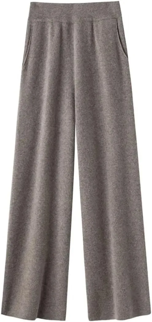 Женские кашемировые брюки Wool широкие клеш на высокой талии вязаные Generic, хаки — фото 4