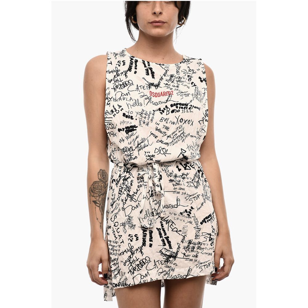

Пляжное мини-платье с принтом по всей поверхности и поясом Dsquared2, Black and White