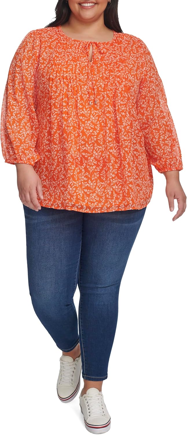 

Женская блузка Tommy Hilfiger с принтом и длинными рукавами, защипами, Mandarin Multi