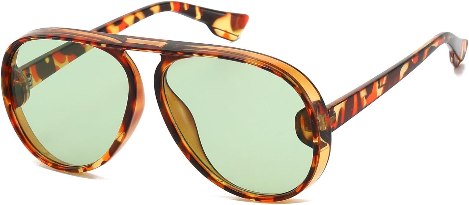 

Солнцезащитные очки Freckles Mark в стиле ретро 70-х годов, авиаторы, модные винтажные, с плоской верхней частью и одинарной перемычкой, защита UV400, Tortoise Brown Frame Green Lenses