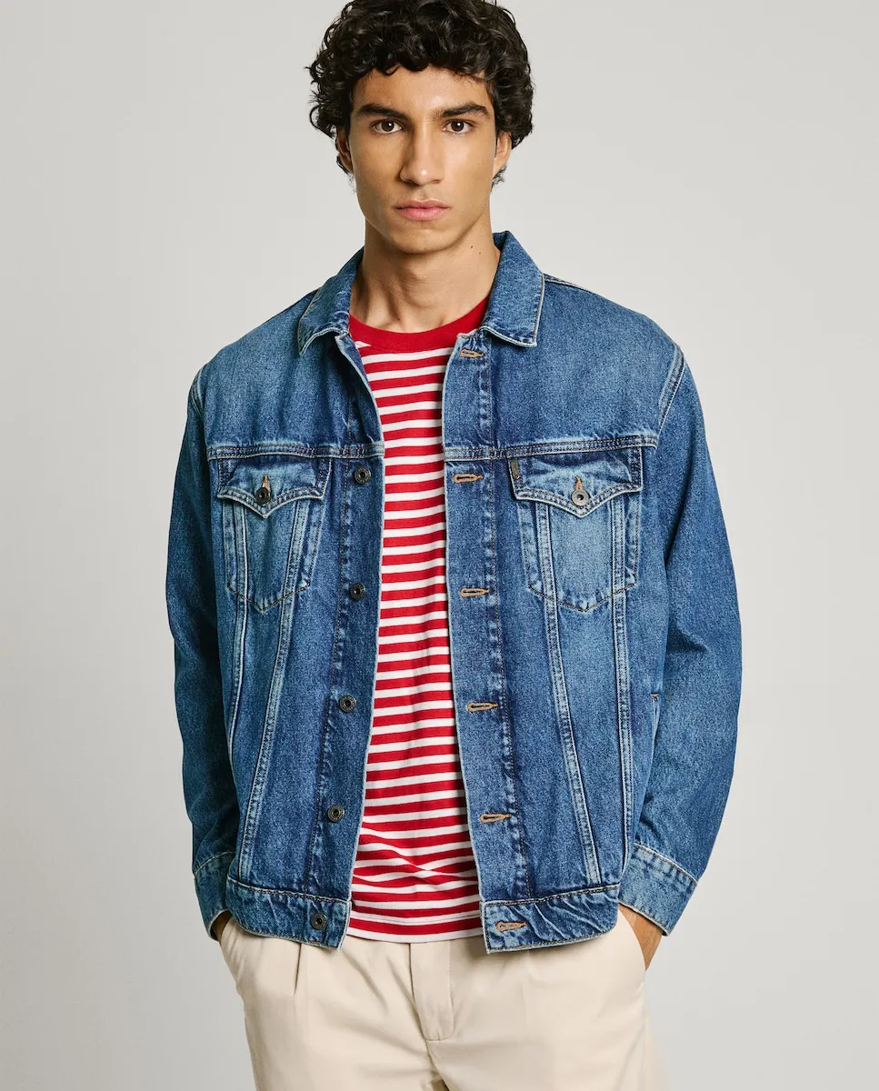 

Мужская джинсовая куртка прямого кроя с эффектом потертости Pepe Jeans, синий