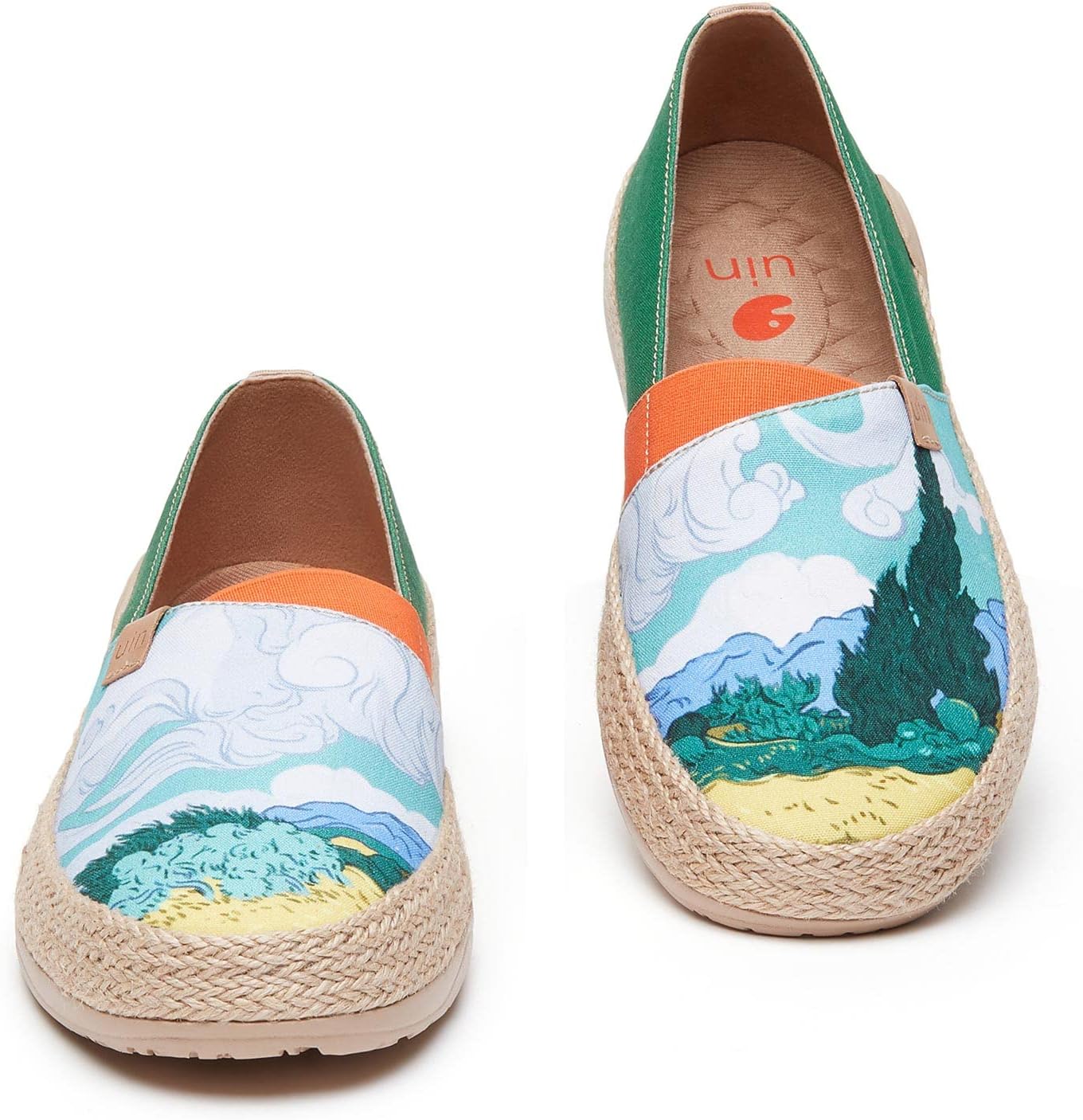 Мужские эспадрильи UIN Slip Ons- легкие прогулочные повседневные лоферы, удобные, с ручной росписью, серия Marbella, Marbella-van Gogh Wheatfield With Cypresses — фото 4