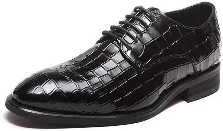 Туфли Kleiderschuhe für Männer Schnürung Krokodilgeprägte Schuhe Kuhspannern Gummi-Sohle Anti-Rutsch-Low Top Block Heel Hochzeit Generic, Schwarz