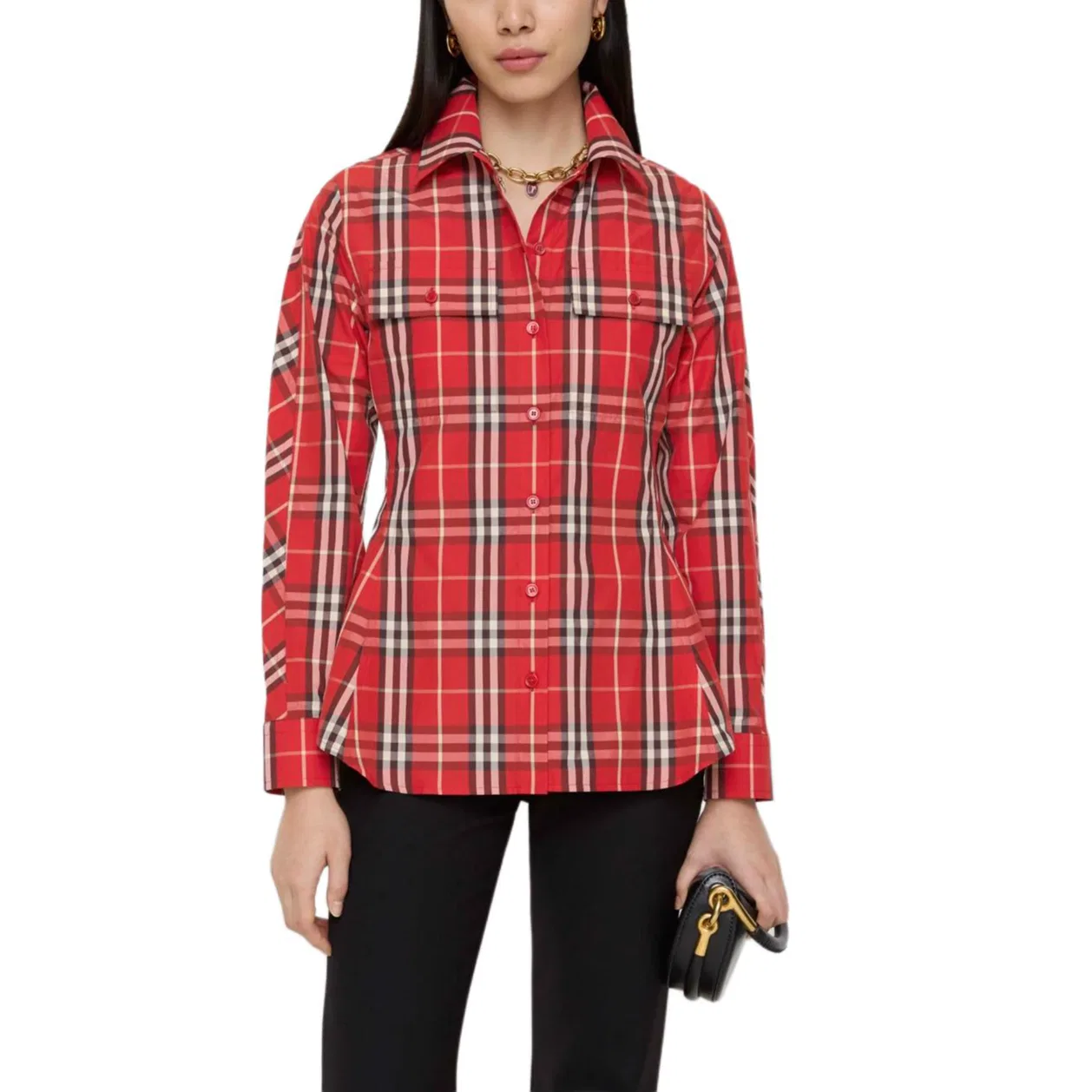 Рубашка Burberry Check Slim Mailbox красный женская — фото 3