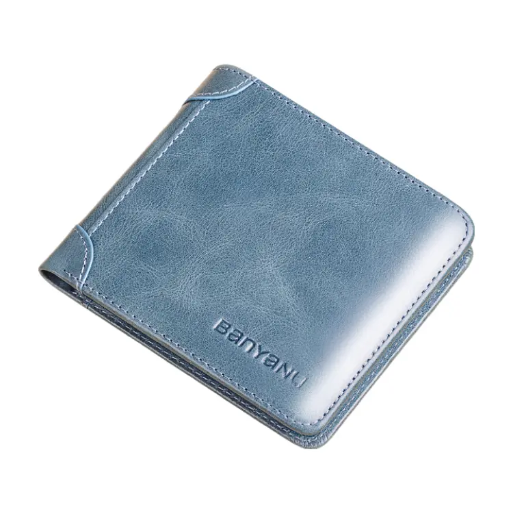 

Banyanu Винтажный кошелек для монет и карт из натуральной кожи, Blue-Trifold Style (Vintage Top Grain Cow Leather) Anti-Skimming