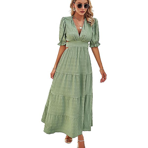 

Женское платье с V-образным вырезом и шнуровкой на талии Seoria, Green