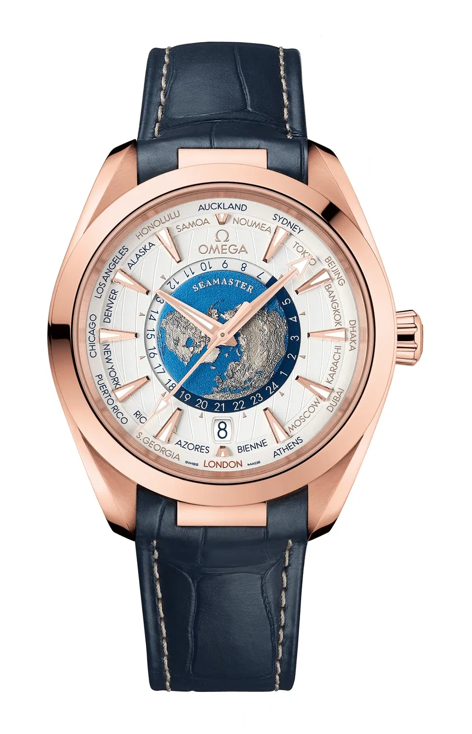СИМАСТЕР АКВА ТЕРРА 150М OMEGA CO-AXIAL MASTER CHRONOMETER GMT WORLDTIMER 43 ММ - 220.53.43.22.02.001, золотой
