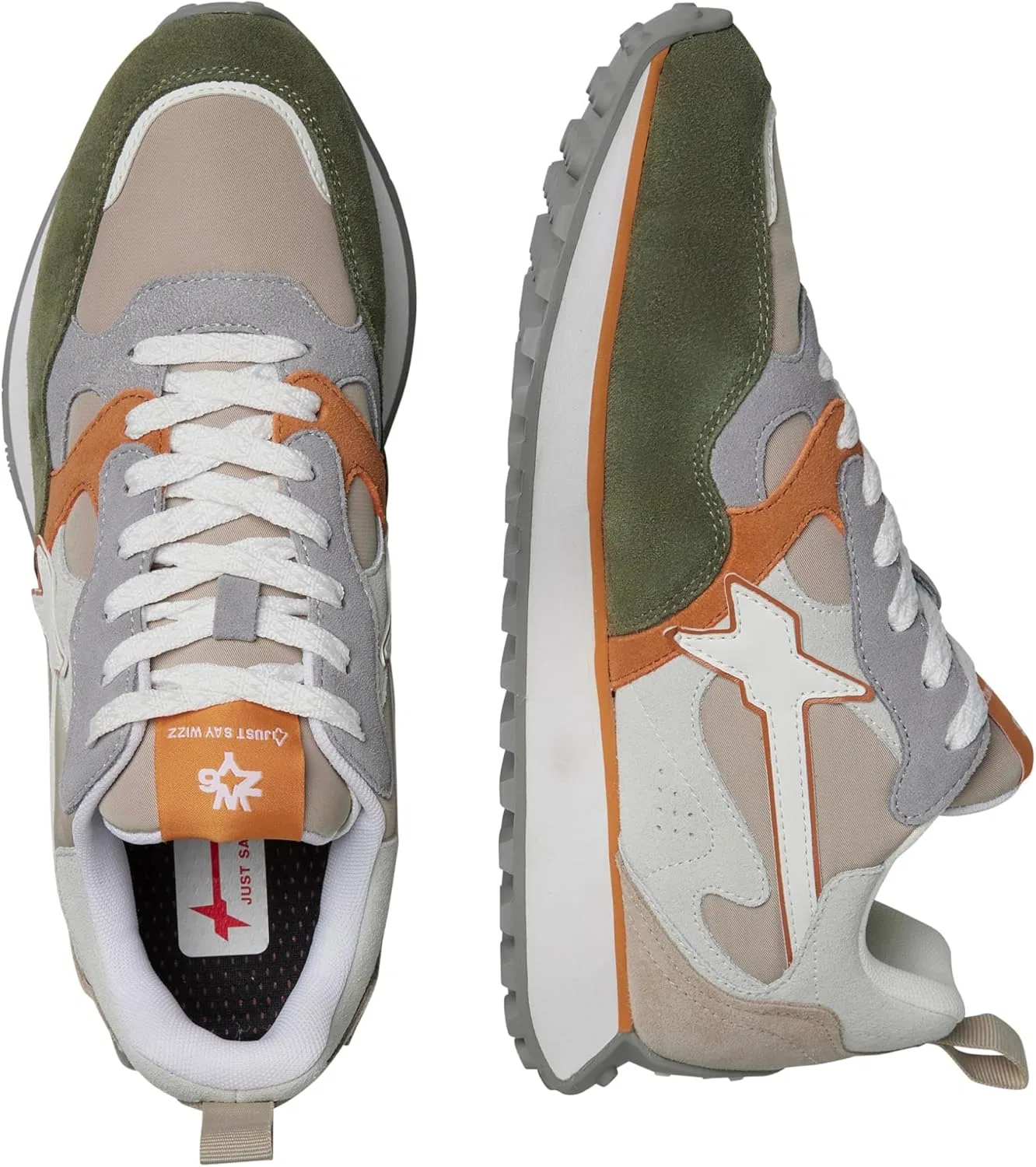W6yz Кроссовки из замши и технической ткани, Beige Military Green — фото 2