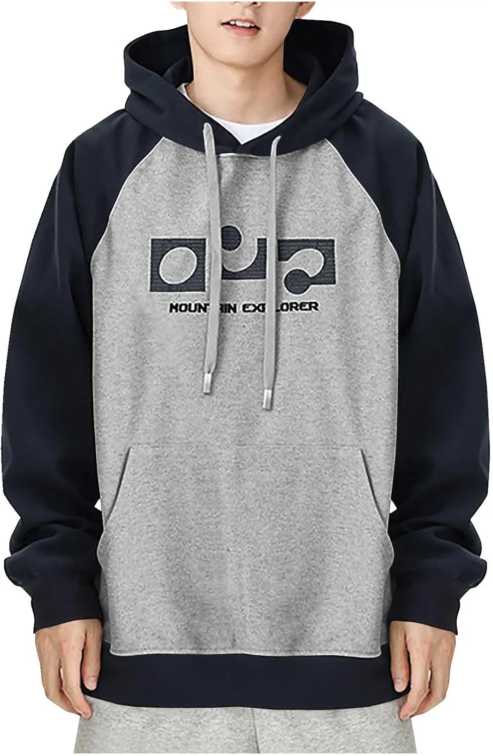 

Мужской худи с капюшоном Raglan, свободный крой, с карманом-кенгуру QUNPIU