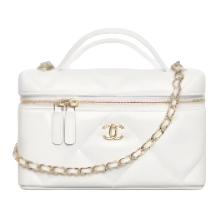 

CHANEL Золотая косметичка с двойным логотипом С женская белая