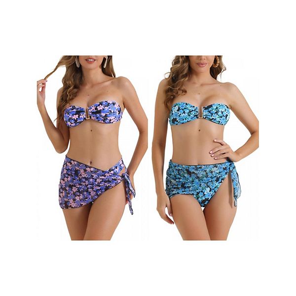 

2 комплекта женского бикини с цветочным принтом, бандо и треугольные трусики Inspire Chic, Purple Blue, Синий, 2 комплекта женского бикини с цветочным принтом, бандо и треугольные трусики Inspire Chic, Purple Blue