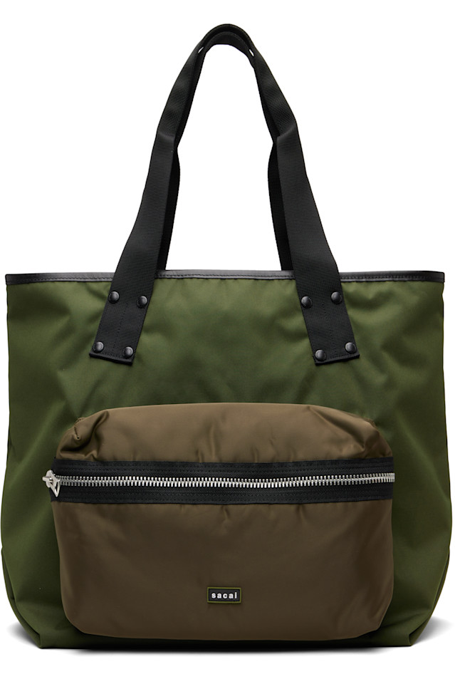 

Sacai Большая сумка-тоут цвета хаки с карманом