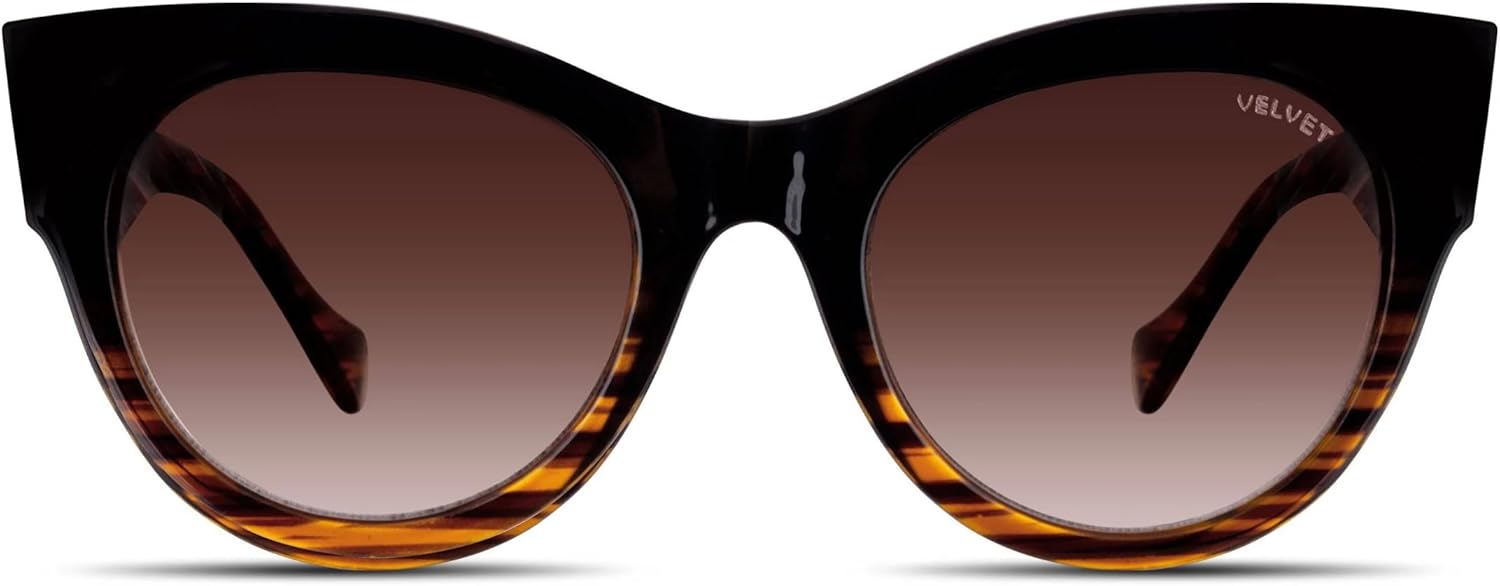 

Солнцезащитные очки Velvet Eyewear «Кошачий глаз» модель «Челси» в черном черепаховом цвете с градиентом - 100% защита от УФ-излучения - разработаны для женщин - произведены в США, размер Medium, Tortoise