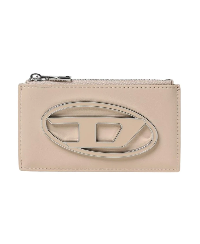 

Кошелек на молнии с металлическим логотипом Diesel, бежевый