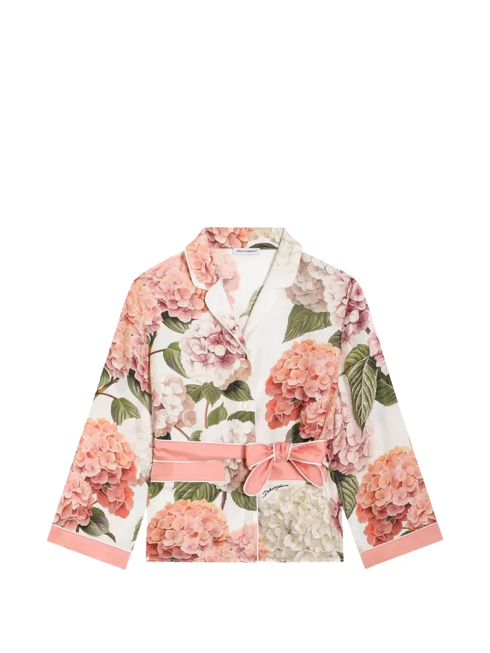 Рубашка из саржи с принтом гортензий Dolce & Gabbana Kids, белый