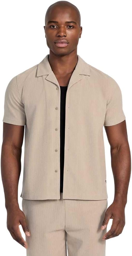 

Мужская трикотажная рубашка GUESS Eco Baron с коротким рукавом и текстурированным узором, Traditional Khaki