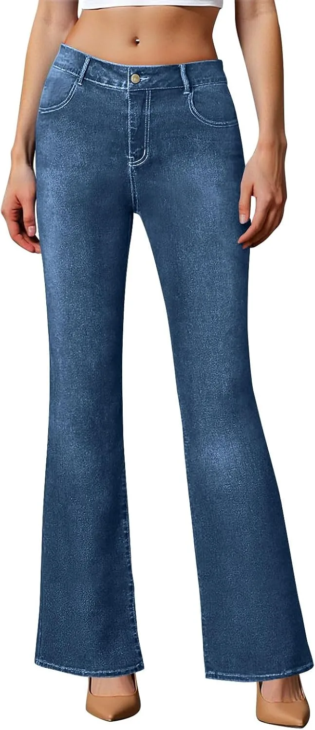 

Женские классические джинсы с завышенной талией и расклешенным силуэтом