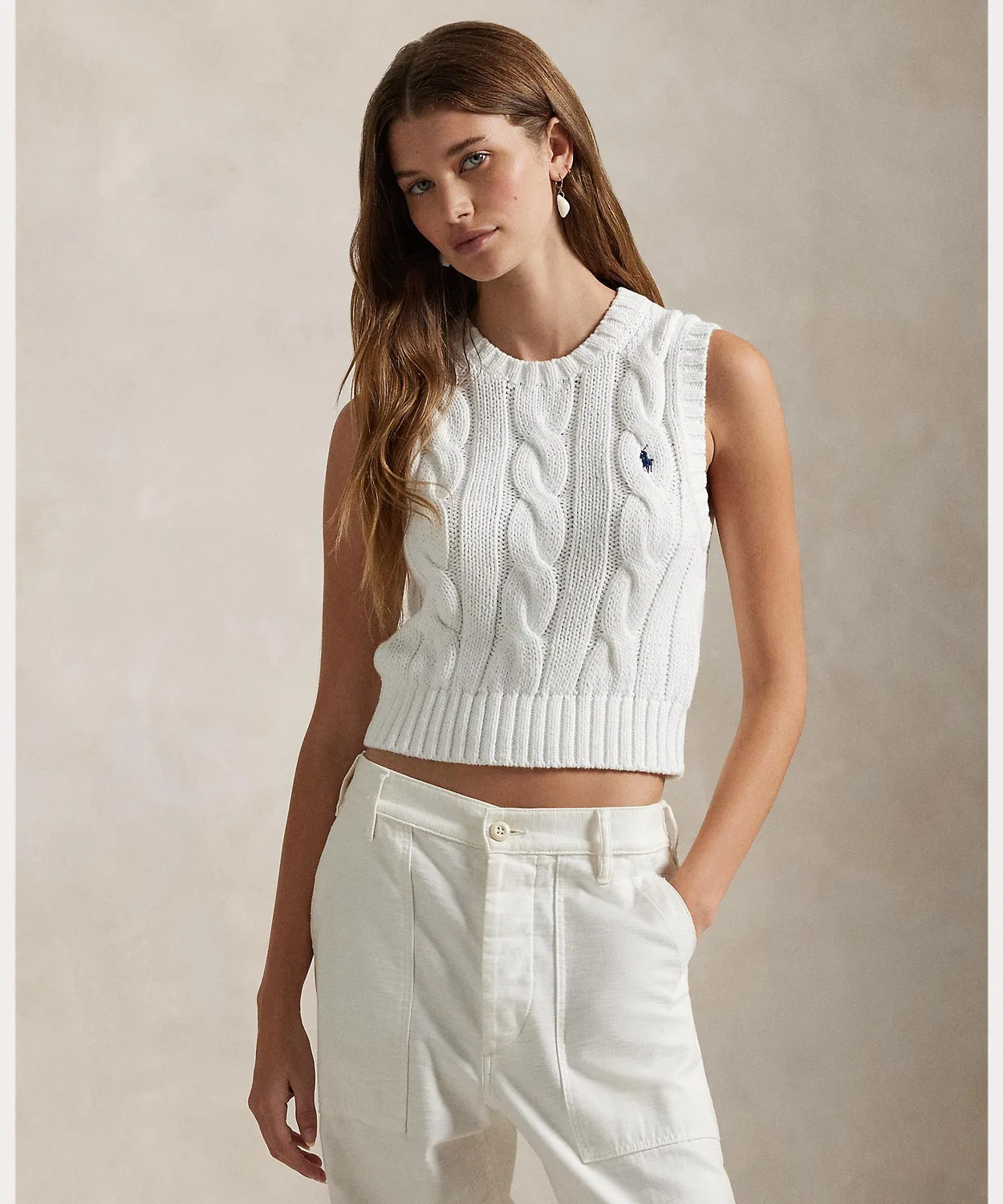 Жилет трикотажный хлопковый укороченный Ralph Lauren белый