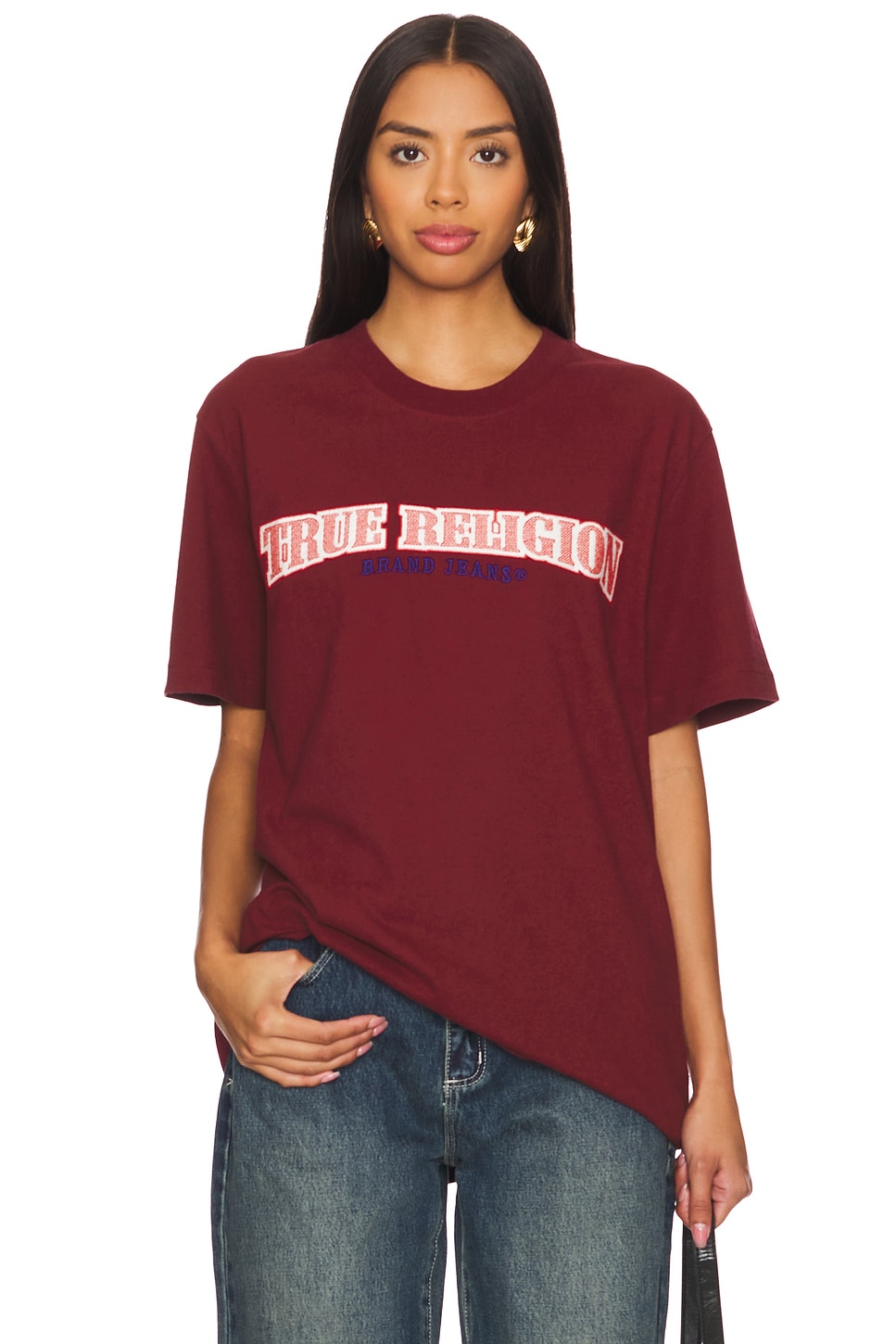 

Футболка с вышивкой крестом True Religion, цвет cabernet