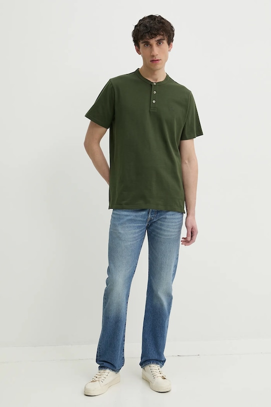 Хлопковая футболка с коротким рукавом HM Henley Levi'S, зеленый — фото 2
