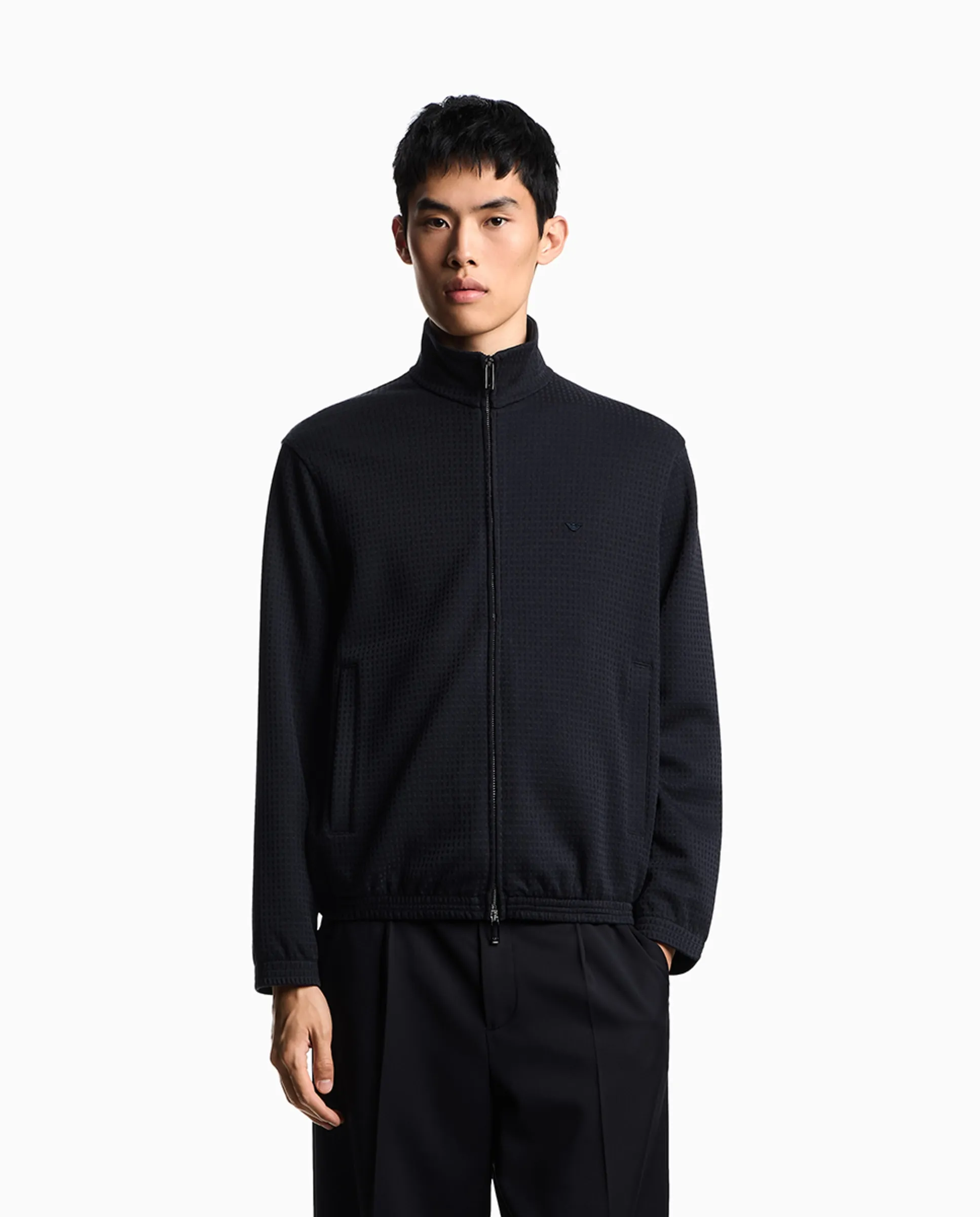 

Мужская спортивная куртка из жаккардового трикотажа Emporio Armani, темно-синий