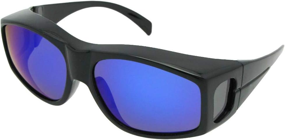 

Большие поляризованные солнцезащитные очки с плотной посадкой для мужчин, обеспечивающие защиту от УФ-излучения - Солнцезащитные очки поверх обычных очков F18 Sunglass Rage, Shiny Black Blue Mirror Lens