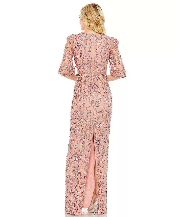 

Женское вечернее платье с пайетками и рукавами 3/4 Mac Duggal, розовый