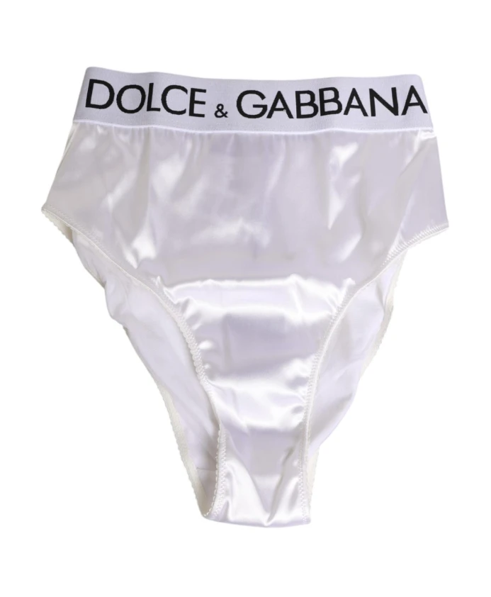 

Белые атласные трусы с высокой талией и логотипом. Dolce & Gabbana, белый