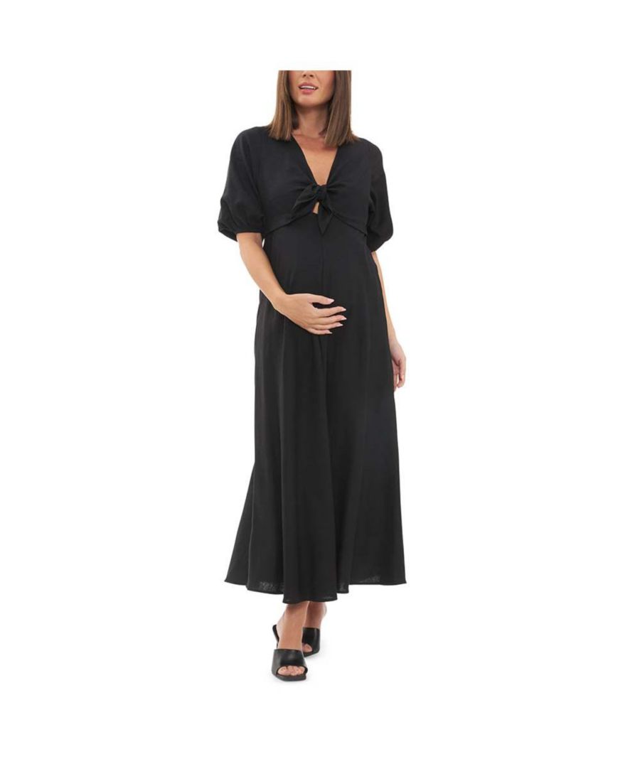 

Платье-макси Camille из льна с завязками спереди, черное Ripe Maternity, Black