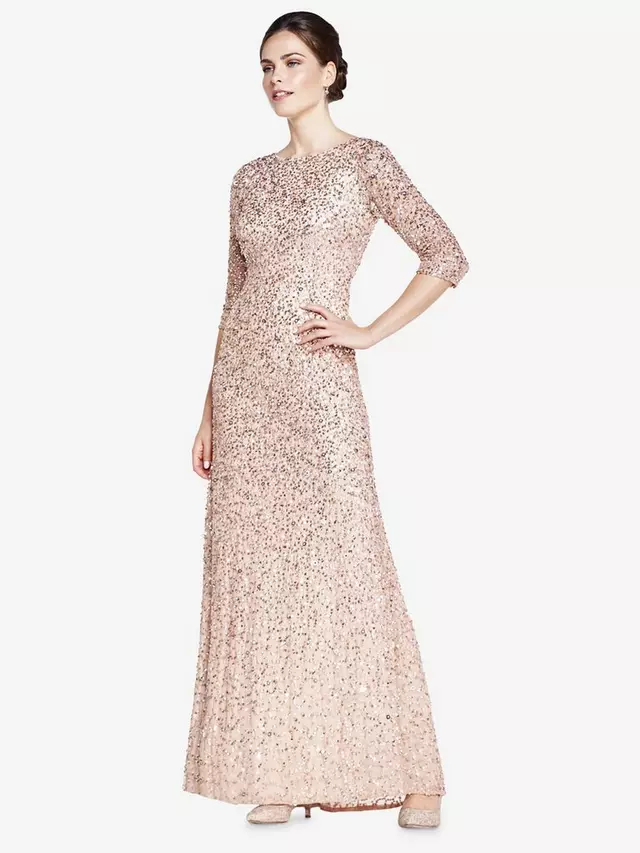 

Платье Adrianna Papell Beaded 3/4 Sleeve Mermaid Maxi, цвет champagne/silver